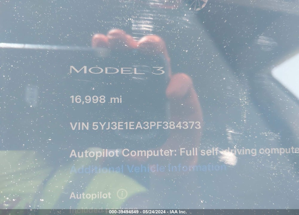 2023 TESLA MODEL 3 REAR-WHEEL DRIVE VIN: 5YJ3E1EA3PF384373