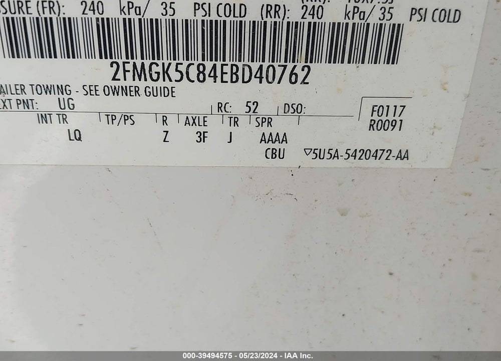 2014 FORD FLEX SEL VIN: 2FMGK5C84EBD40762