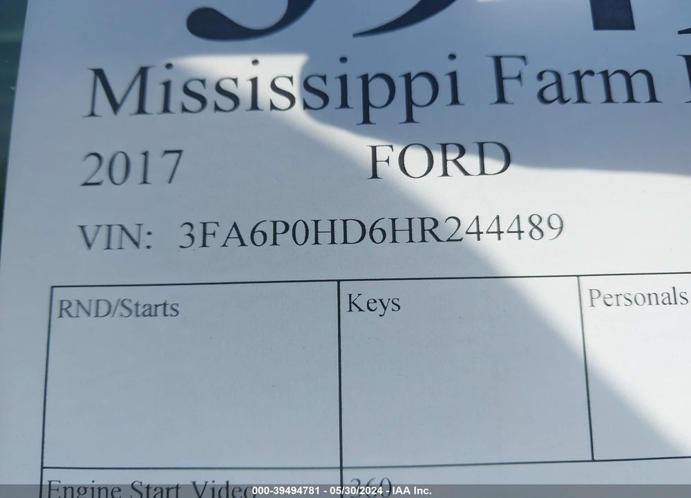 2017 FORD FUSION SE VIN: 3FA6P0HD6HR244489