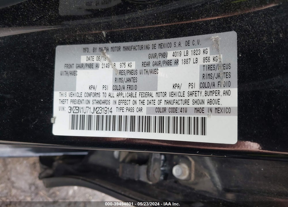 2018 MAZDA 3 SPORT VIN: 3MZBN1U71JM231914