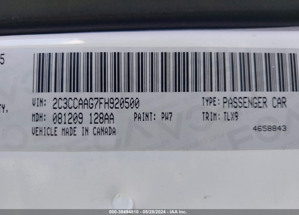 2015 CHRYSLER 300 LIMITED VIN: 2C3CCAAG7FH920500