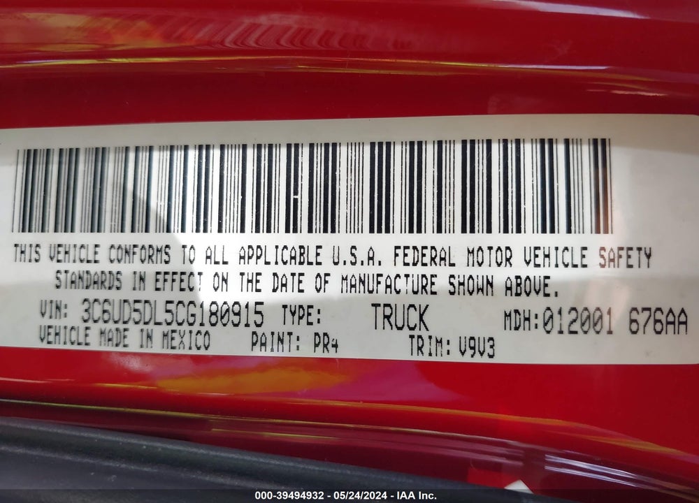2012 RAM 2500 VIN: 3C6UD5DL5CG180915