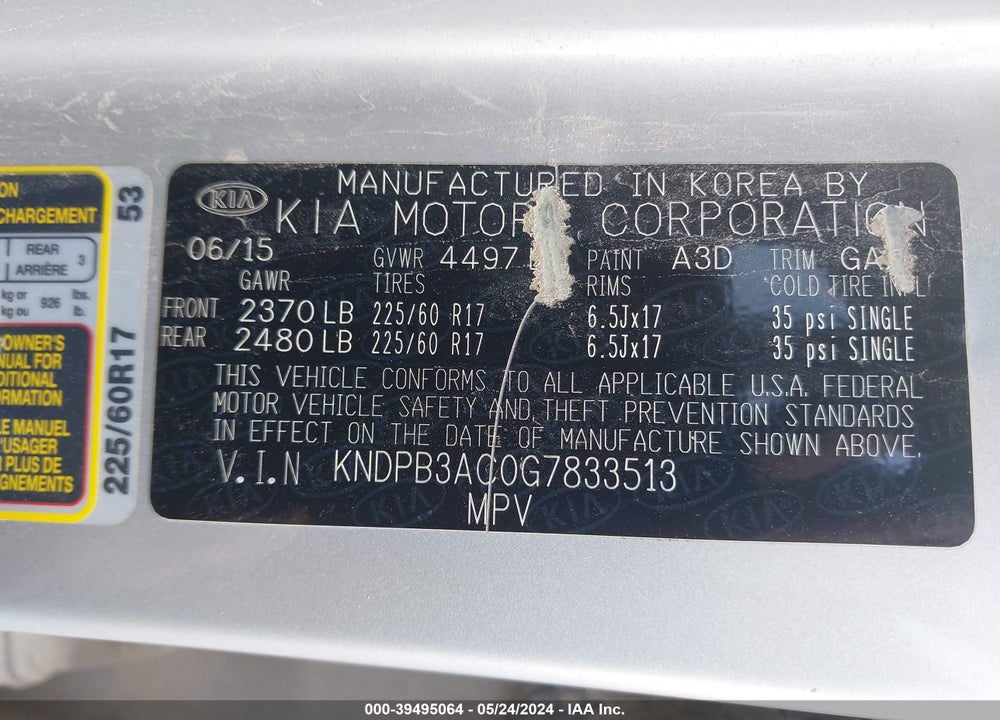 2016 KIA SPORTAGE VIN: KNDPB3AC0G7833513