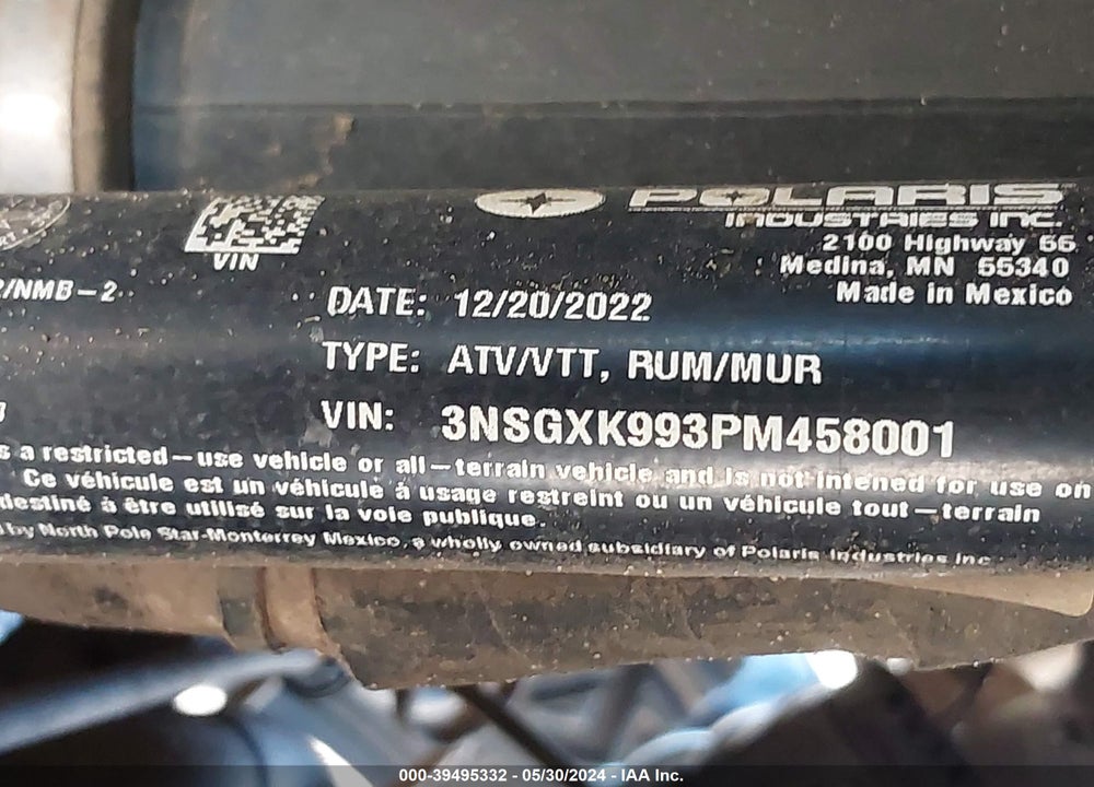 2023 POLARIS GENERAL XP 1000 ULTIMATE VIN: 3NSGXK993PM458001