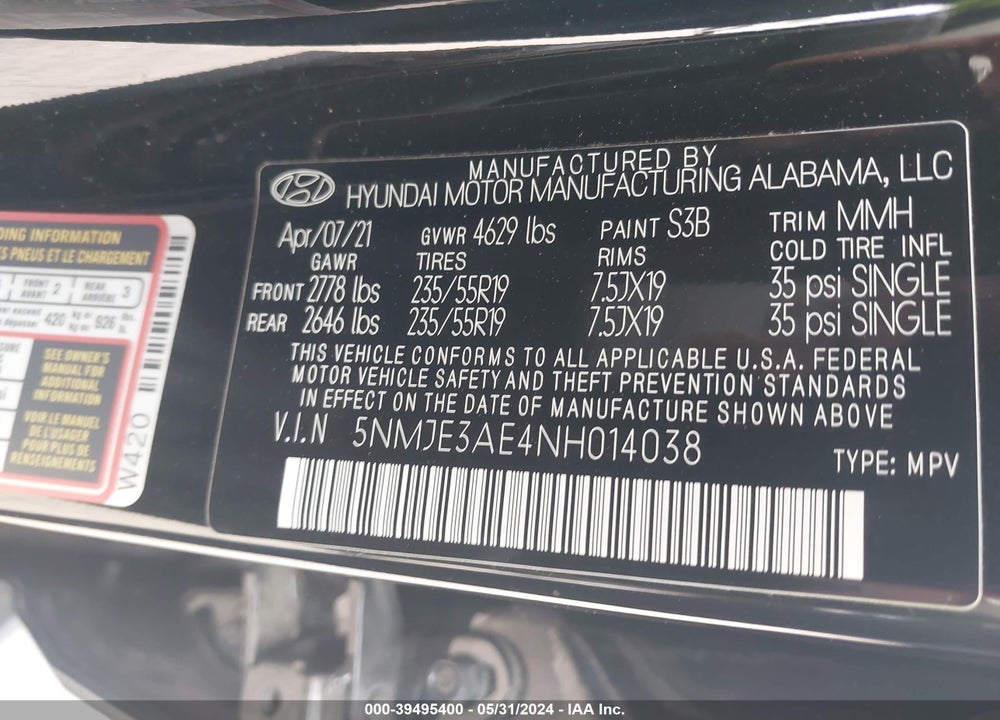 2022 HYUNDAI TUCSON LIMITED VIN: 5NMJE3AE4NH014038