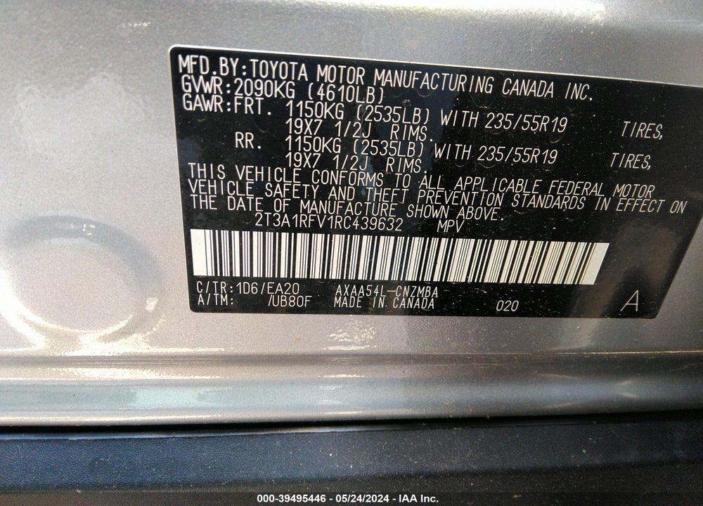 2024 TOYOTA RAV4 VIN: 2T3A1RFV1RC439632