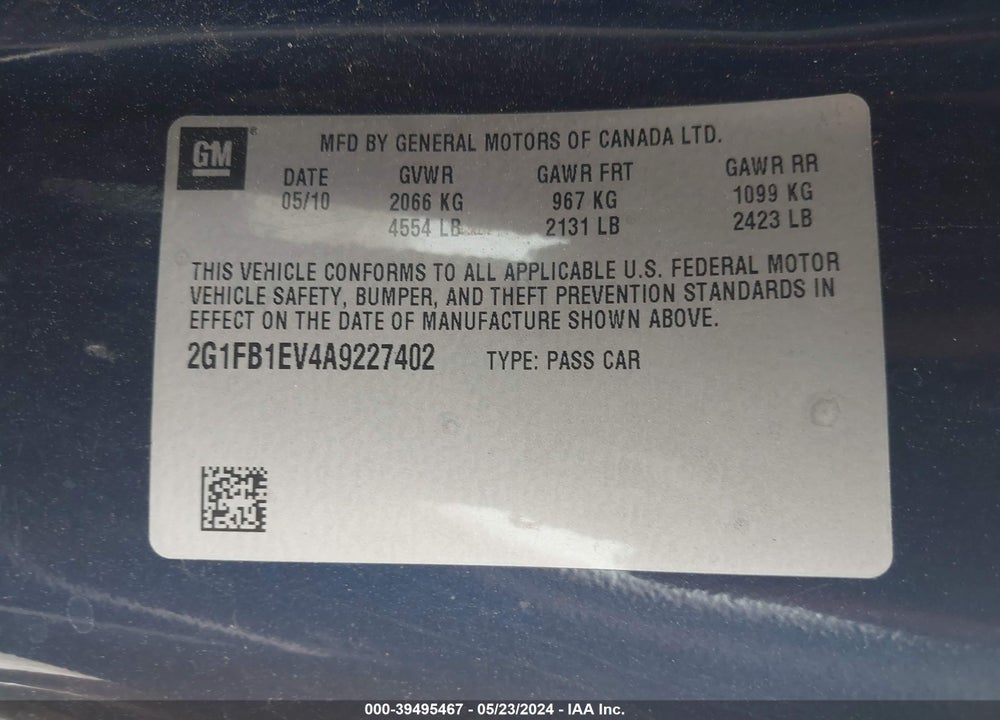 2010 CHEVROLET CAMARO VIN: 2G1FB1EV4A9227402