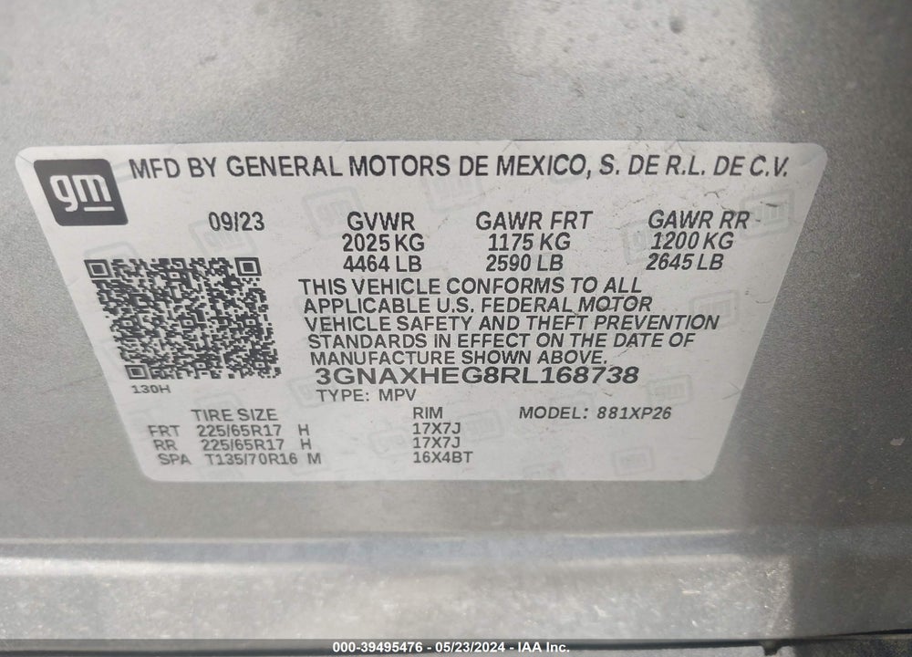 2024 CHEVROLET EQUINOX FWD LS VIN: 3GNAXHEG8RL168738