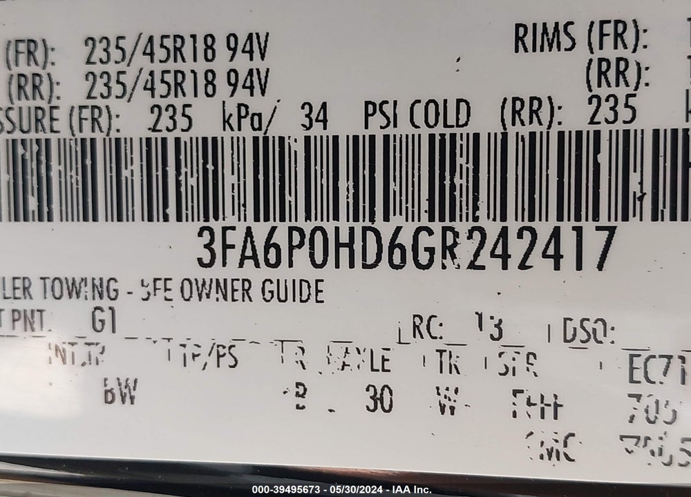 2016 FORD FUSION SE VIN: 3FA6P0HD6GR242417