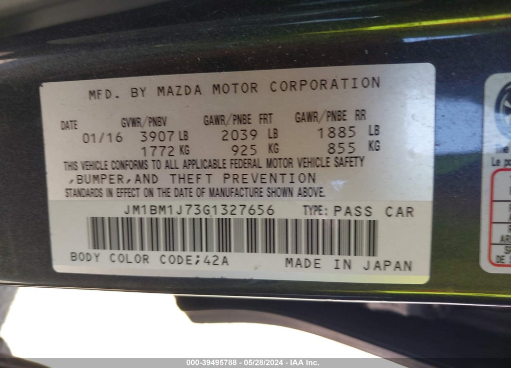 2016 MAZDA 3 I SPORT VIN: JM1BM1J73G1327656