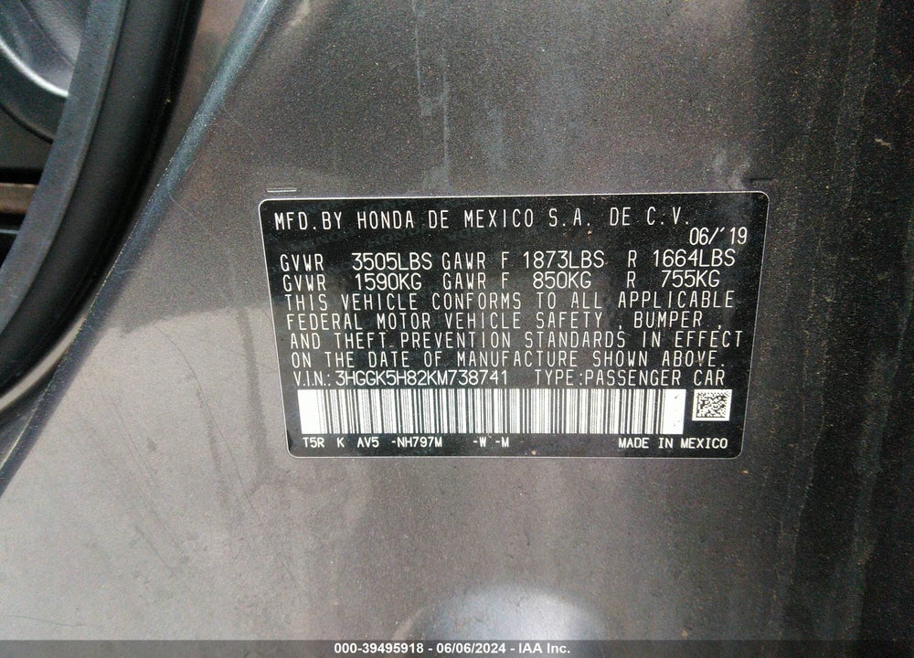 2019 HONDA FIT EX VIN: 3HGGK5H82KM738741