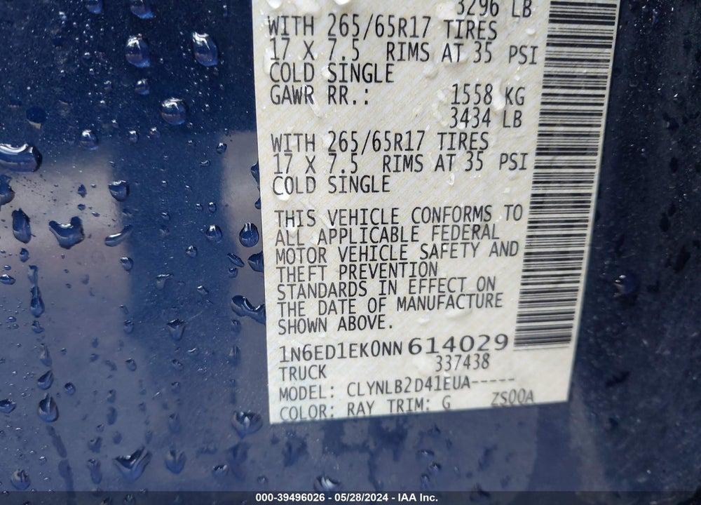 2022 NISSAN FRONTIER SV 4X4 VIN: 1N6ED1EK0NN614029