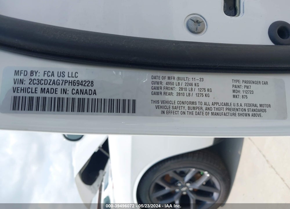 2023 DODGE CHALLENGER SXT VIN: 2C3CDZAG7PH694228