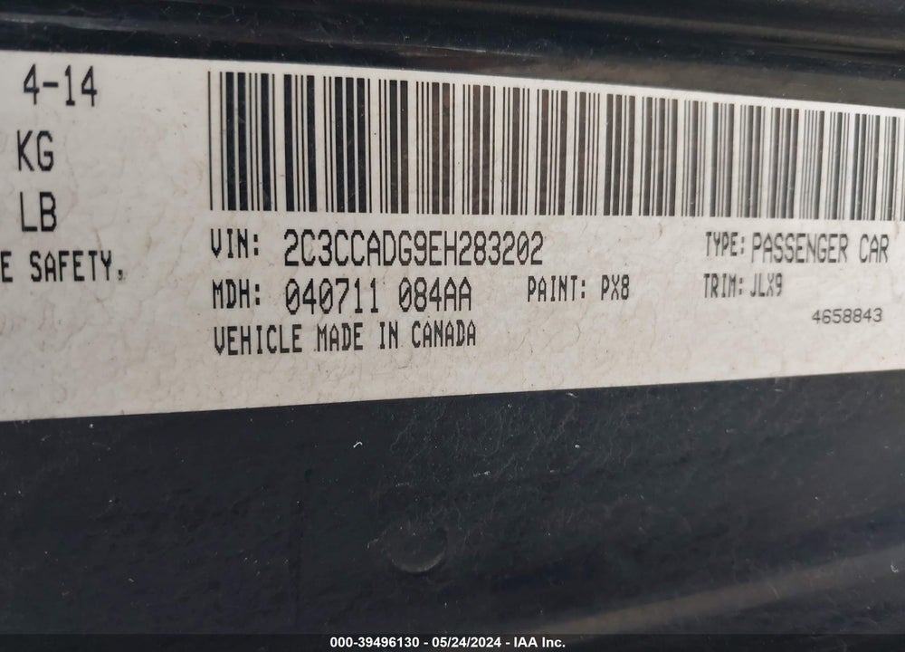 2014 CHRYSLER 300C VIN: 2C3CCADG9EH283202