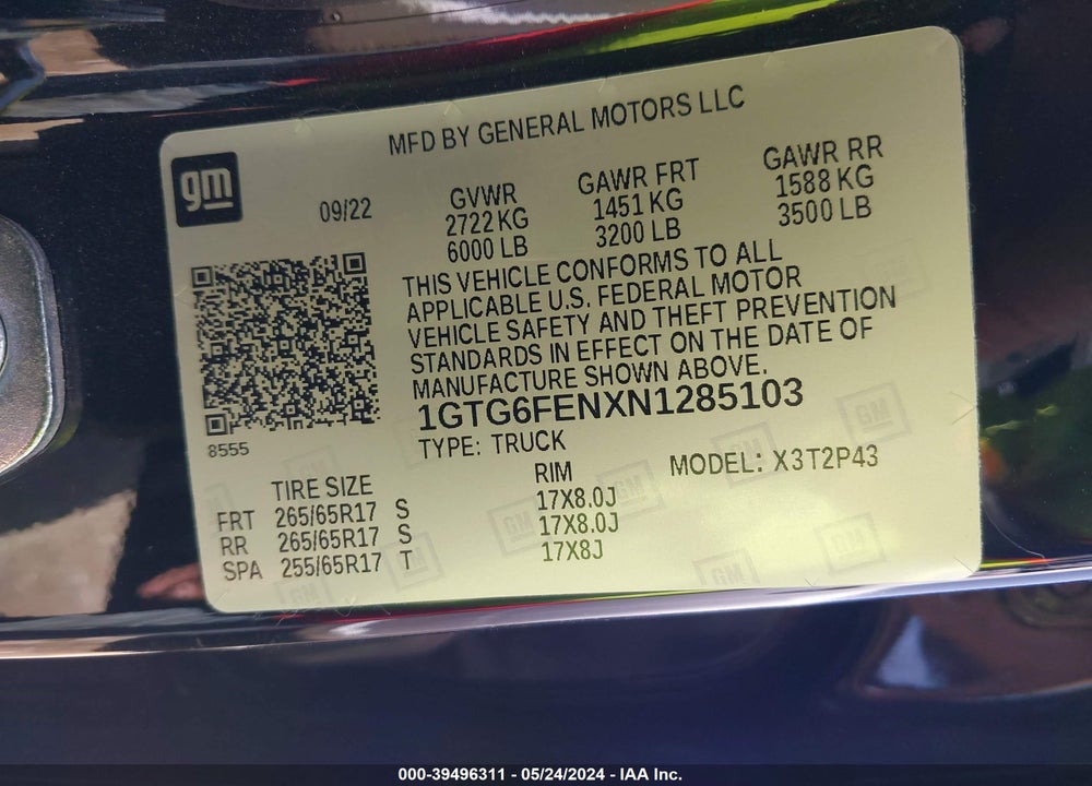 2022 GMC CANYON 4WD SHORT BOX AT4 - LEATHER VIN: 1GTG6FENXN1285103