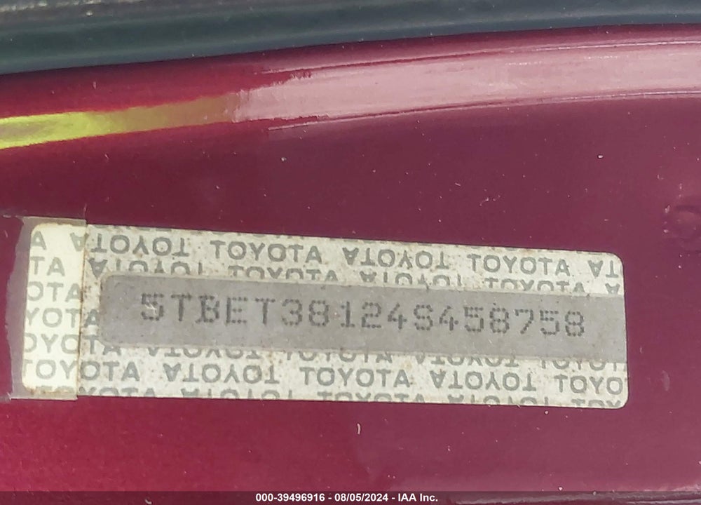 2004 TOYOTA TUNDRA LIMITED V8 VIN: 5TBET38124S458758