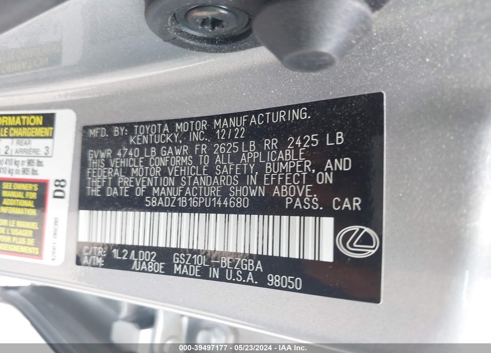 2023 LEXUS ES 350 VIN: 58ADZ1B16PU144680