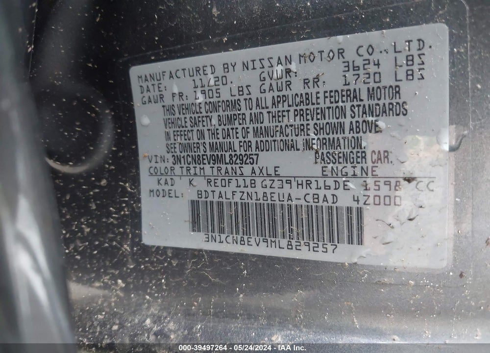 2021 NISSAN VERSA SV XTRONIC CVT VIN: 3N1CN8EV9ML829257
