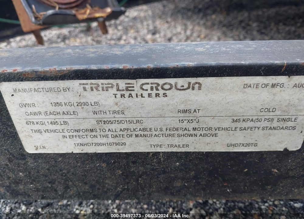 2015 TRAILER --- VIN: 1XNHD7200H1079020
