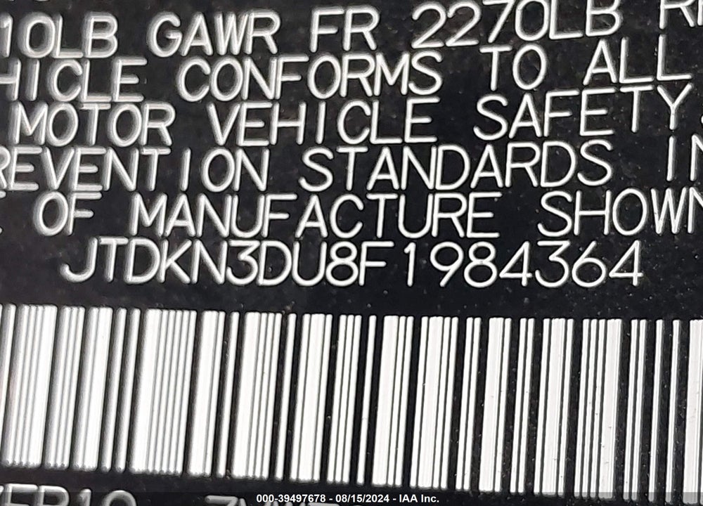 2015 TOYOTA PRIUS TWO VIN: JTDKN3DU8F1984364