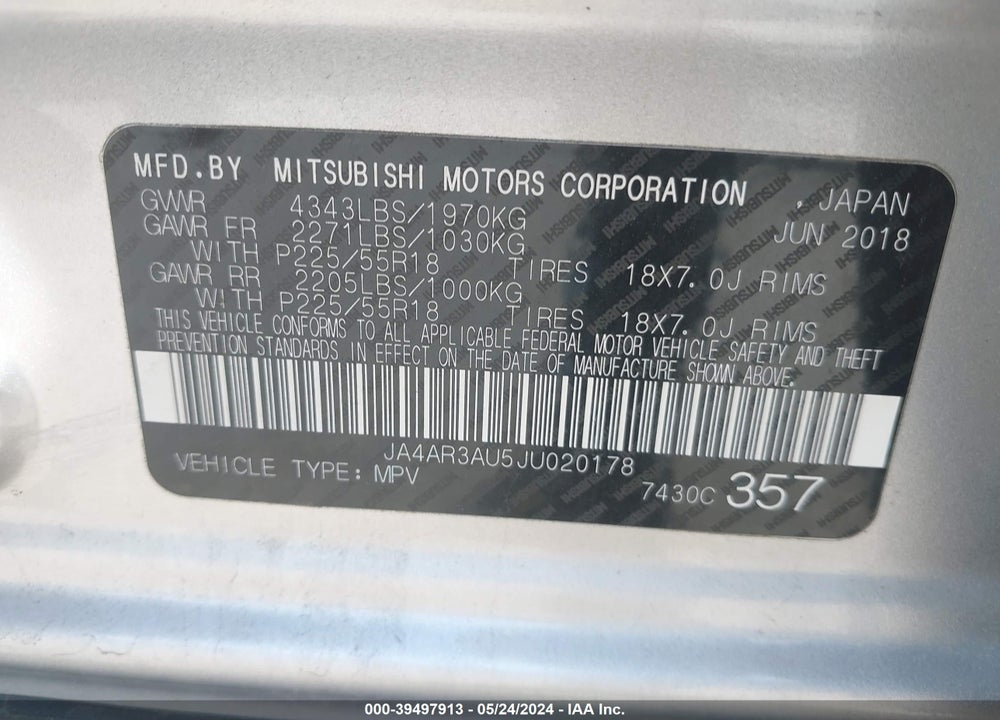 2018 MITSUBISHI OUTLANDER SPORT 2.0 ES/2.0 LE VIN: JA4AR3AU5JU020178