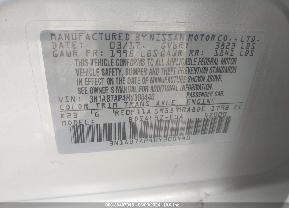 2017 NISSAN SENTRA S VIN: 3N1AB7AP4HY300440