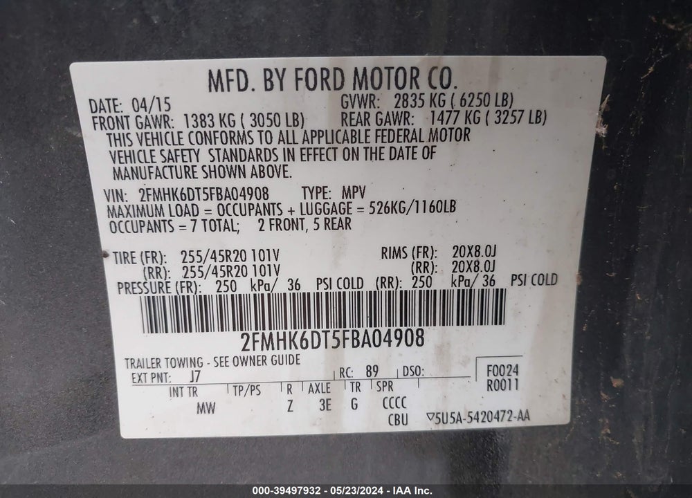2015 FORD FLEX LIMITED VIN: 2FMHK6DT5FBA04908