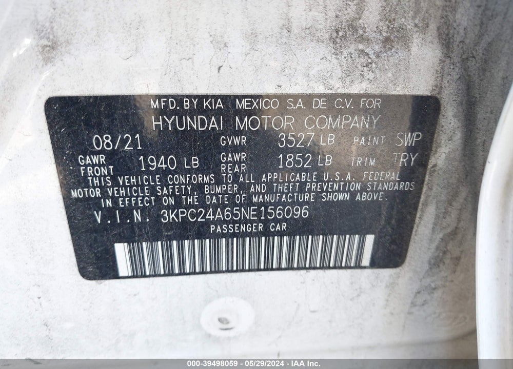 2022 HYUNDAI ACCENT SE VIN: 3KPC24A65NE156096