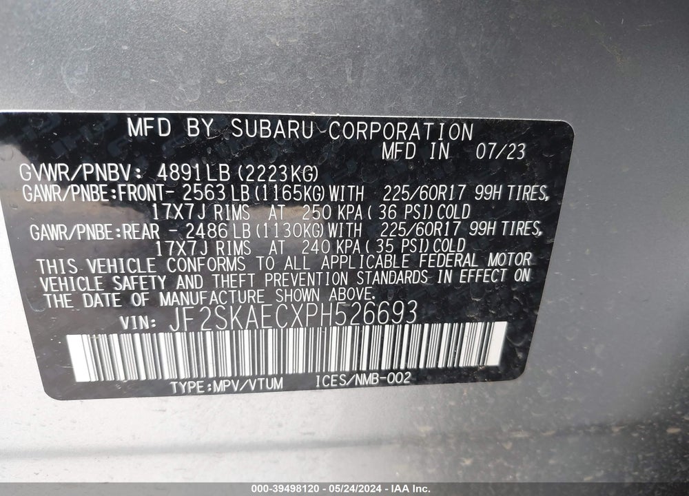 2023 SUBARU FORESTER PREMIUM VIN: JF2SKAECXPH526693