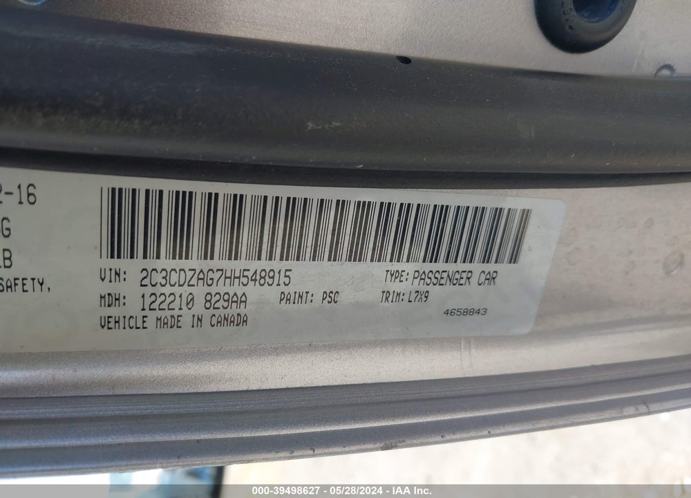 2017 DODGE CHALLENGER SXT VIN: 2C3CDZAG7HH548915