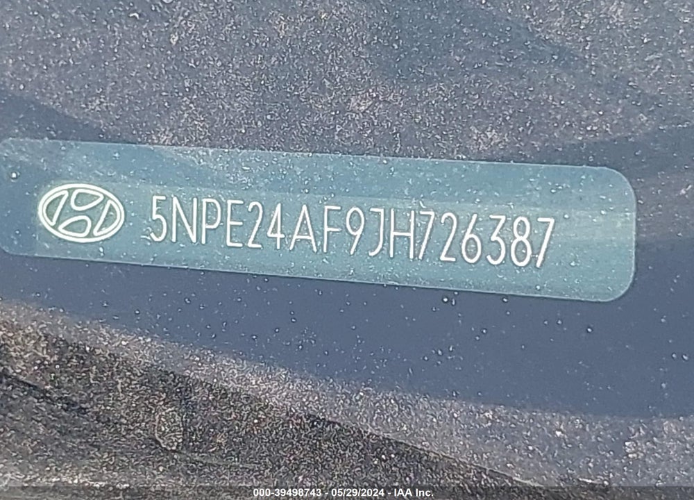 2018 HYUNDAI SONATA SE VIN: 5NPE24AF9JH726387