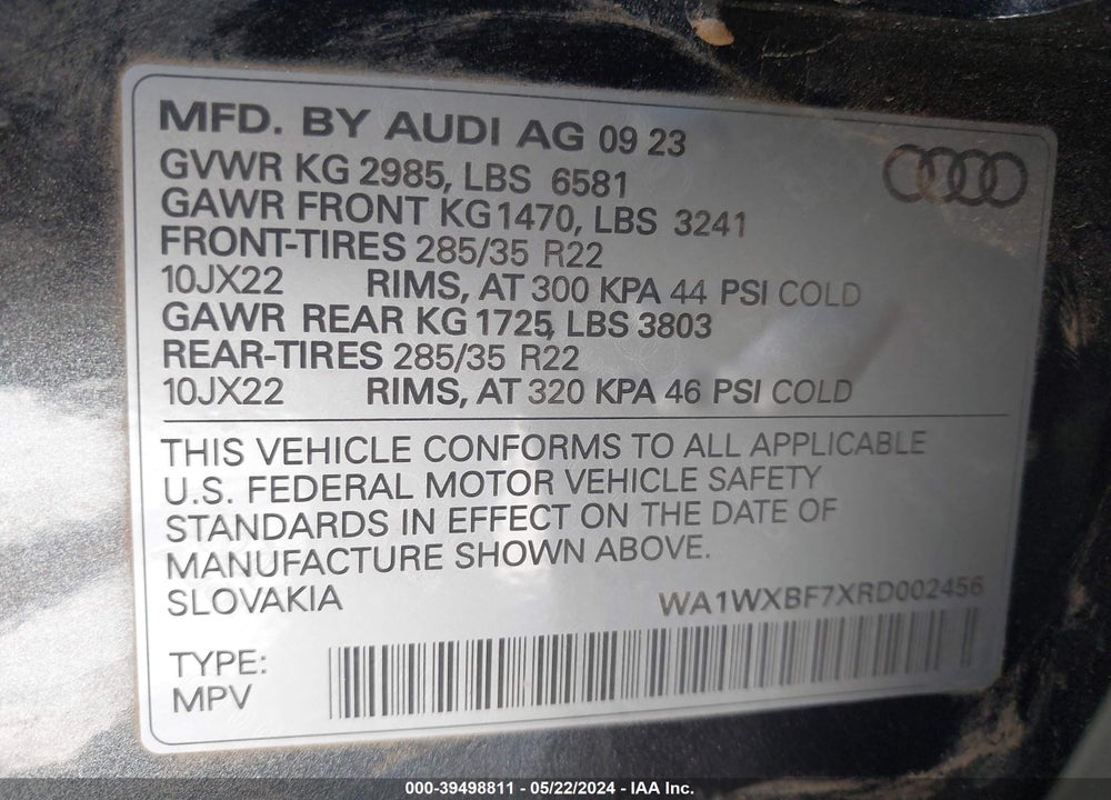 2024 AUDI Q7 PRESTIGE 55 TFSI QUATTRO TIPTRONIC VIN: WA1WXBF7XRD002456