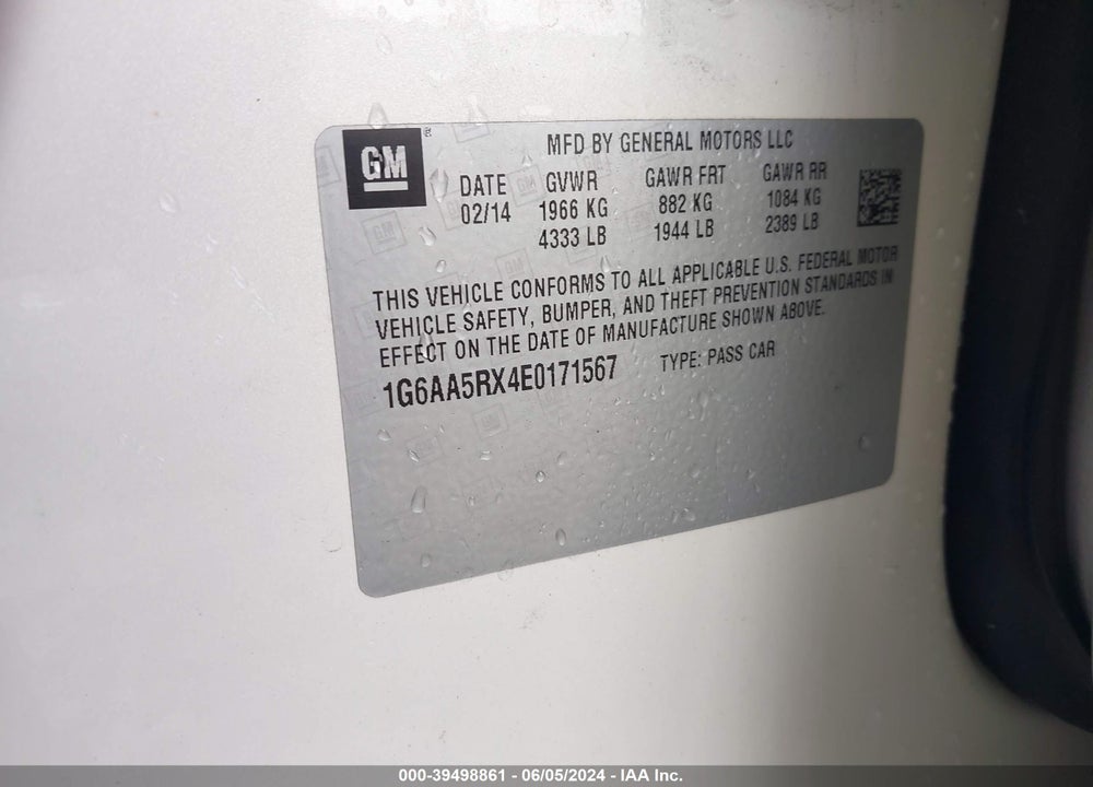 2014 CADILLAC ATS STANDARD VIN: 1G6AA5RX4E0171567