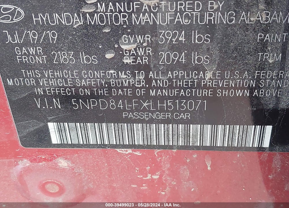 2020 HYUNDAI ELANTRA SEL VIN: 5NPD84LFXLH513071