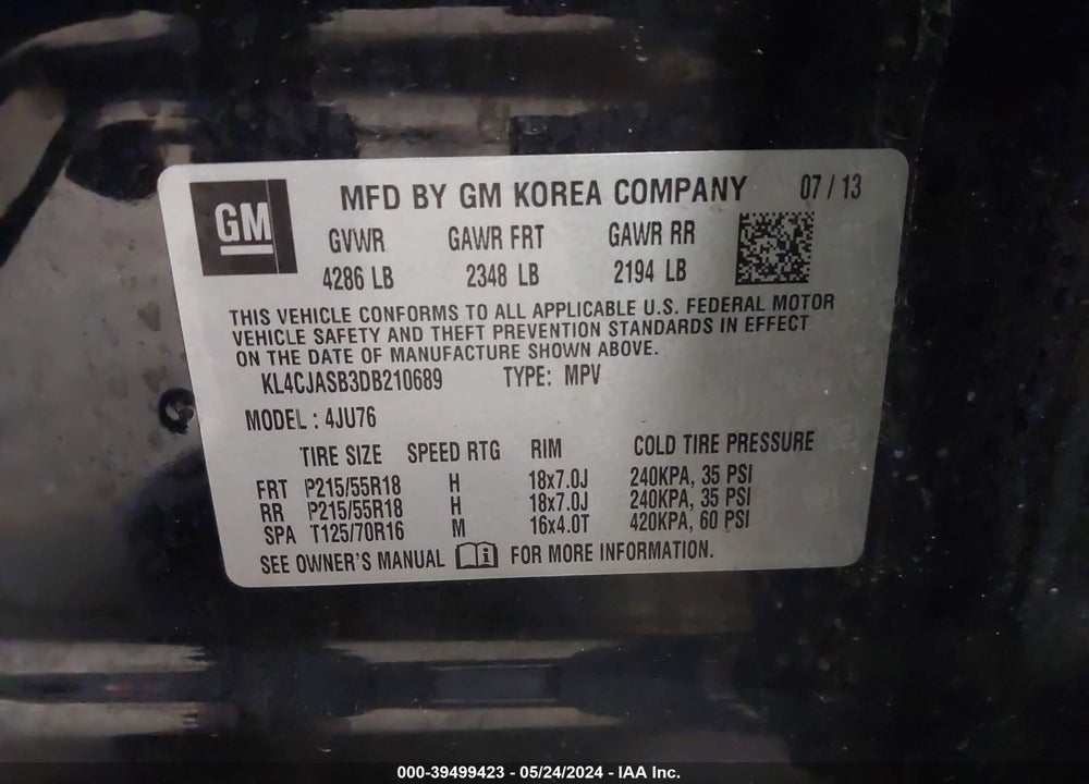 2013 BUICK ENCORE VIN: KL4CJASB3DB210689