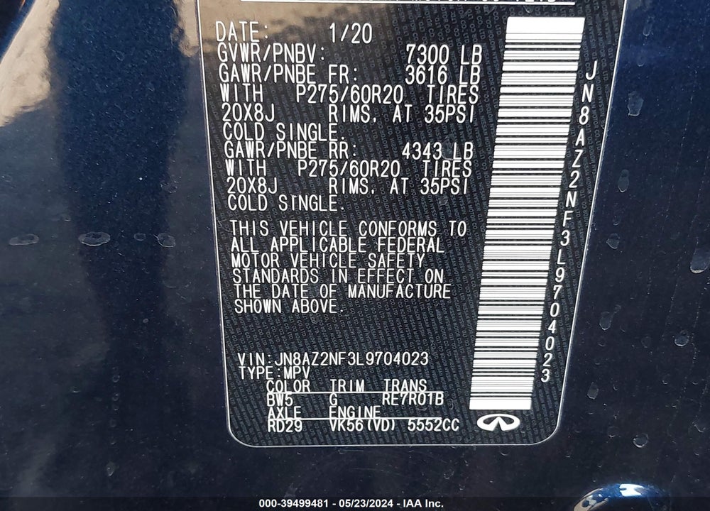 2020 INFINITI QX80 LUXE VIN: JN8AZ2NF3L9704023