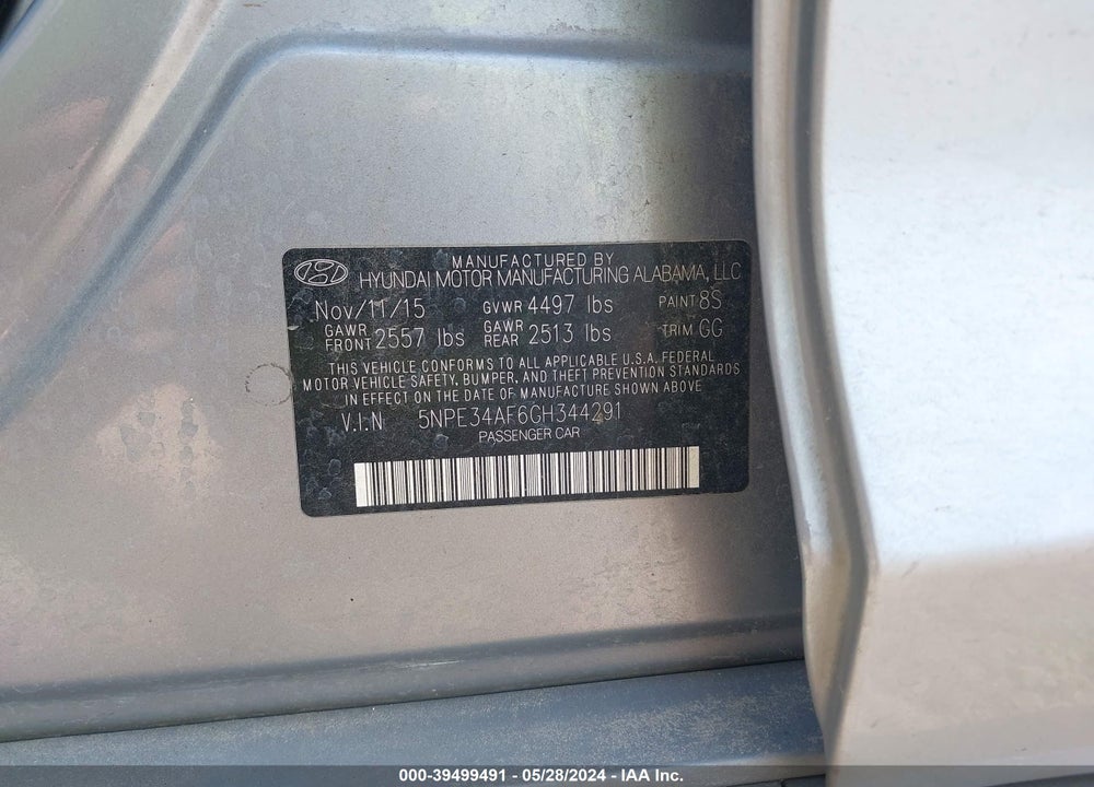 2016 HYUNDAI SONATA SPORT VIN: 5NPE34AF6GH344291