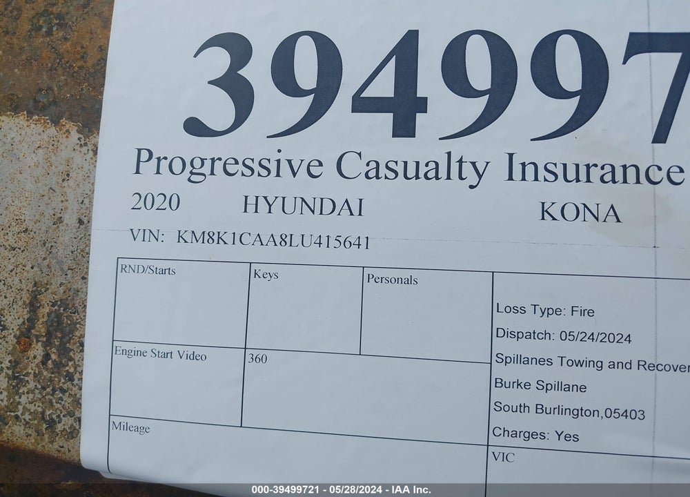 2020 HYUNDAI KONA SE VIN: KM8K1CAA8LU415641