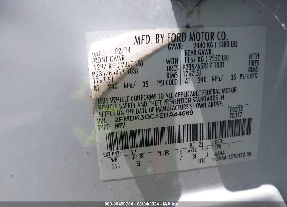 2014 FORD EDGE SE VIN: 2FMDK3GC5EBA44669