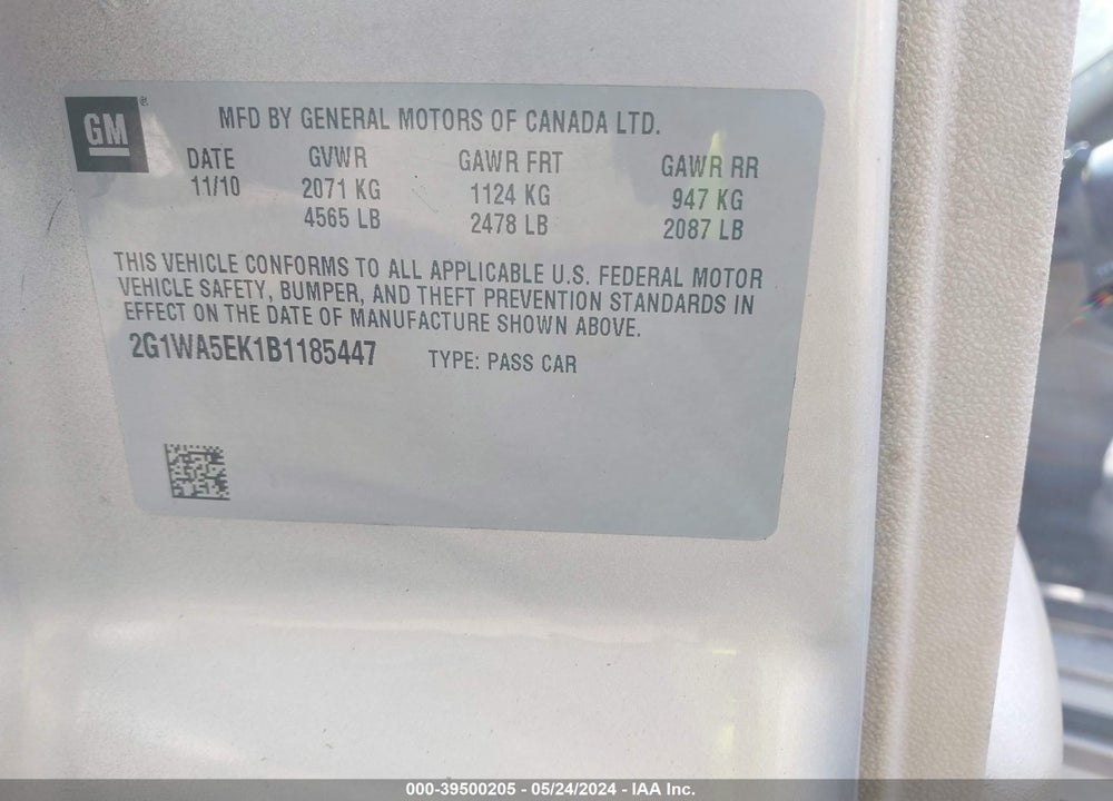 2011 CHEVROLET IMPALA LS VIN: 2G1WA5EK1B1185447