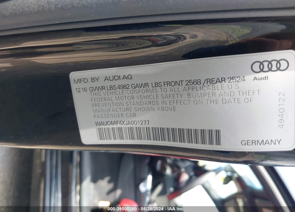 2018 AUDI S4 3.0T PREMIUM PLUS VIN: WAUC4AF4XJA001277