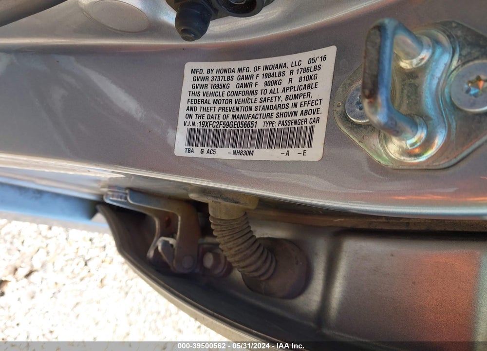 2016 HONDA CIVIC LX VIN: 19XFC2F59GE056651