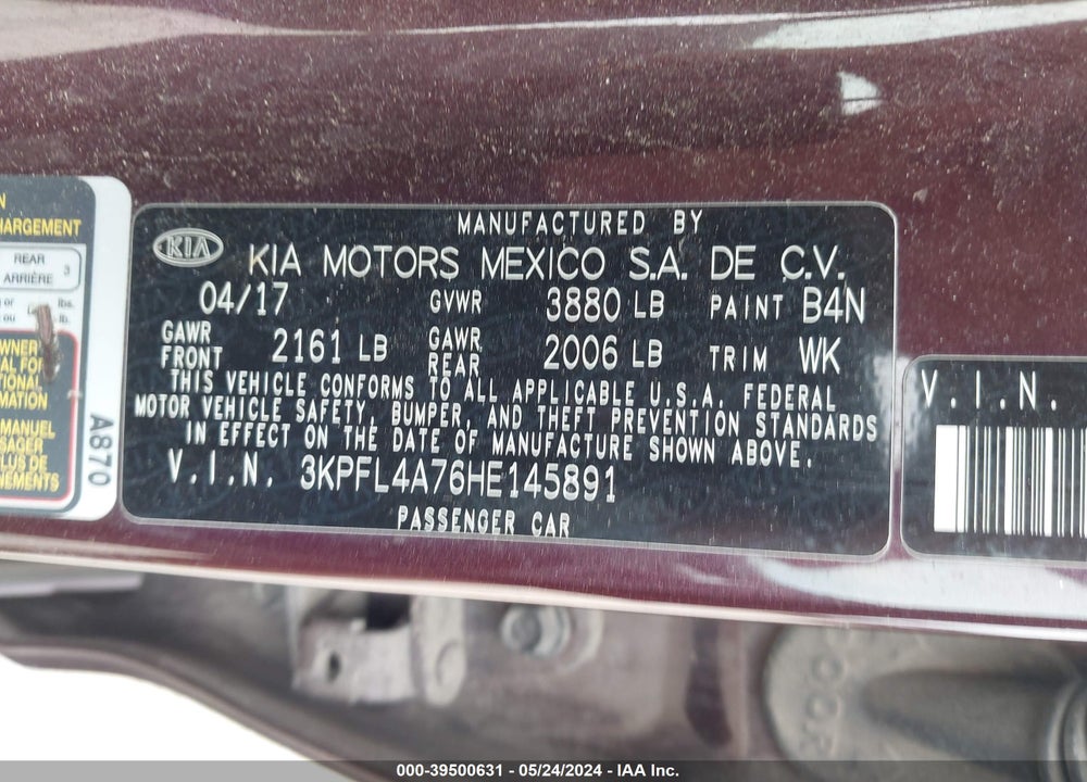 2017 KIA FORTE LX VIN: 3KPFL4A76HE145891