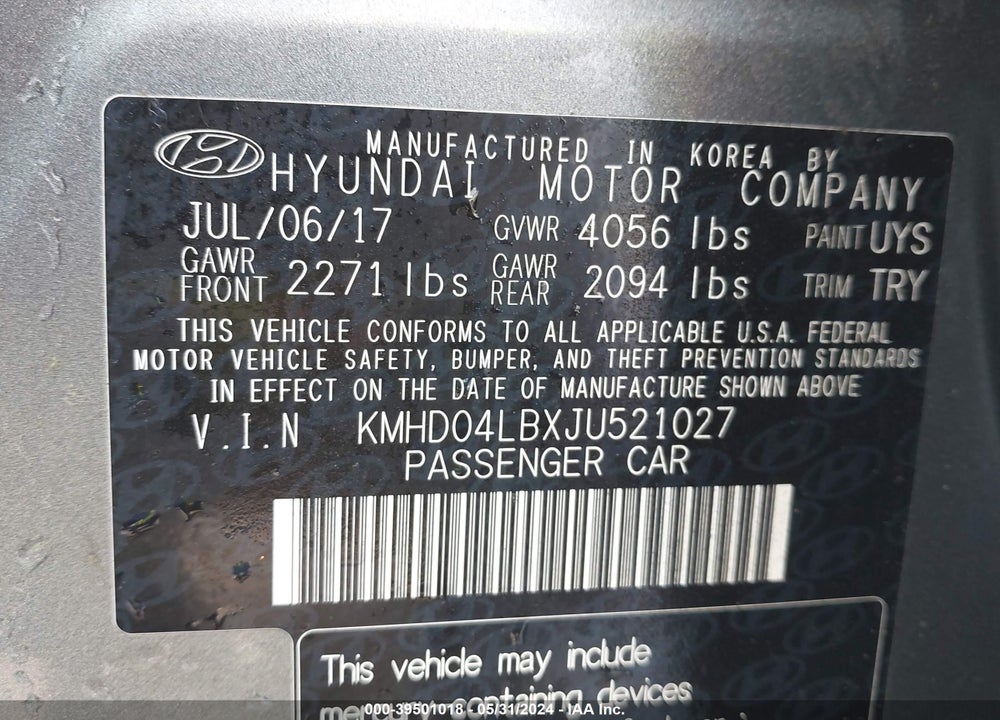2018 HYUNDAI ELANTRA SPORT VIN: KMHD04LBXJU521027