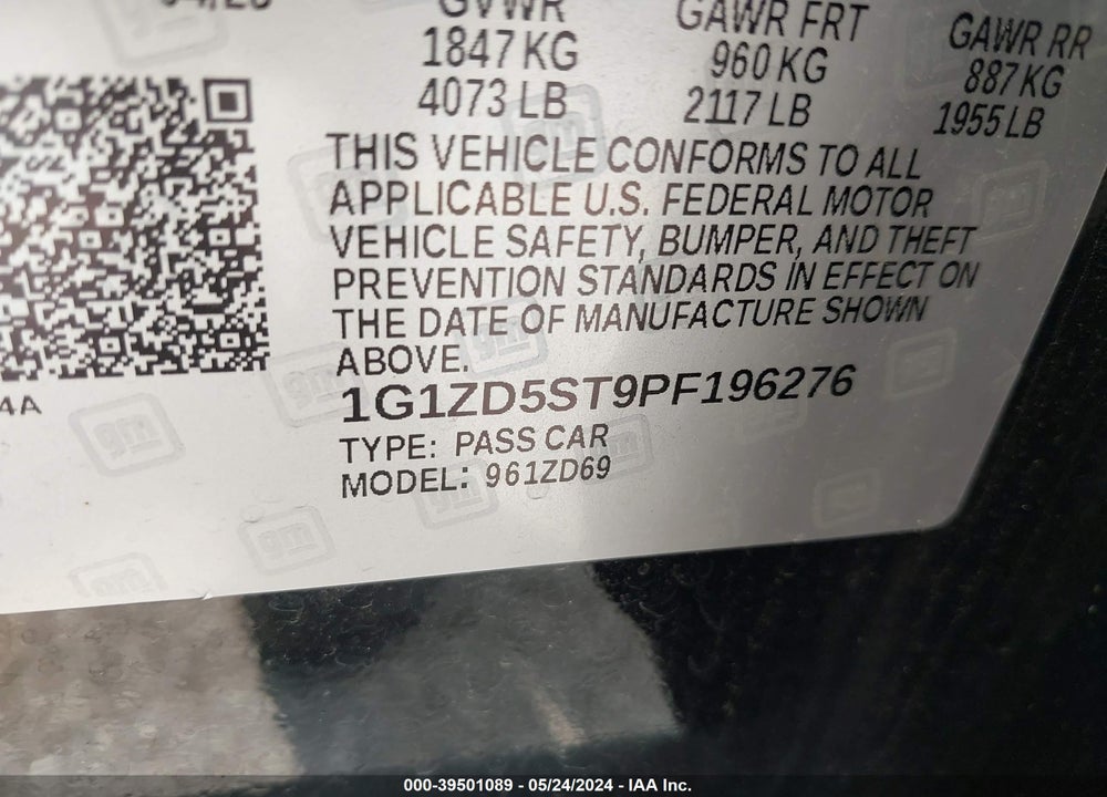 2023 CHEVROLET MALIBU FWD 1LT VIN: 1G1ZD5ST9PF196276
