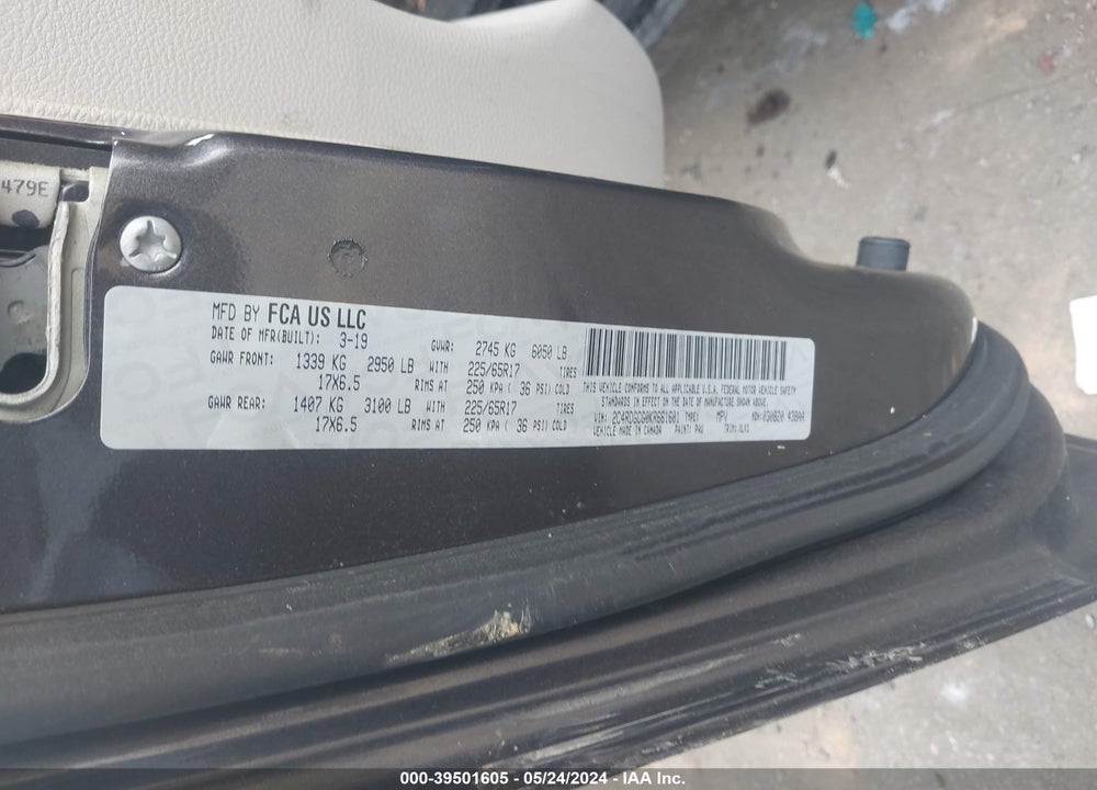 2019 DODGE GRAND CARAVAN SXT VIN: 2C4RDGCG0KR661601