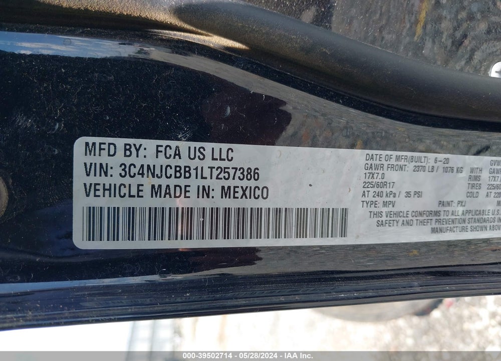 2020 JEEP COMPASS SUN AND SAFETY FWD VIN: 3C4NJCBB1LT257386