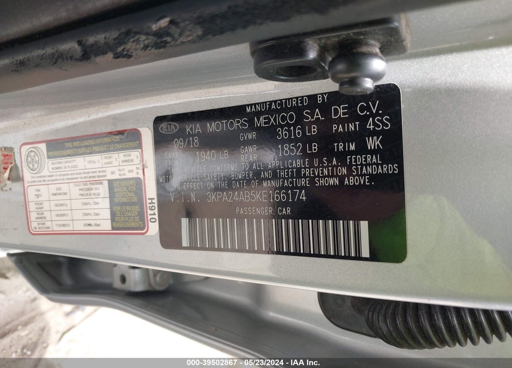2019 KIA RIO S VIN: 3KPA24AB5KE166174