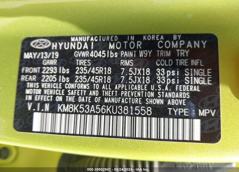 2019 HYUNDAI KONA ULTIMATE VIN: KM8K53A56KU381558