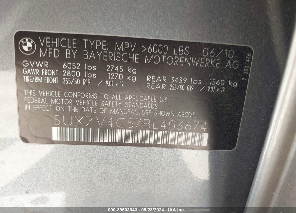 2011 BMW X5 XDRIVE35I/XDRIVE35I PREMIUM/XDRIVE35I SPORT ACTIVITY VIN: 5UXZV4C57BL403674